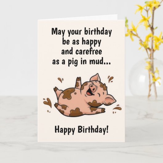 Funny Pig Birthday Karte (Gelbe Blume)