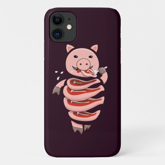 Funny Pig Eating Pork Steaks Creepy Weiß Case-Mate iPhone Hülle (Rückseite)