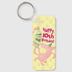 Funny Pig füge den großen Geburtstagskuchen-Cartoo Schlüsselanhänger