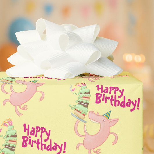 Funny Pig Happy Birthday! Giant Layer Cake Cartoon Geschenkpapier