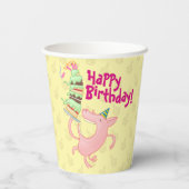 Funny Pig Happy Geburtstag! Riesenkuchen-Cartoon Pappbecher (Rückseite)