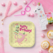 Funny Pig Happy Geburtstag! Riesenkuchen-Cartoon Pappteller (Party)