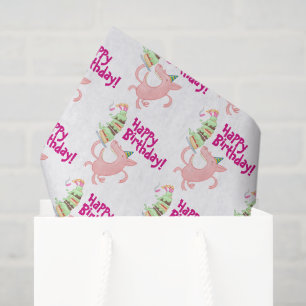 Funny Pig Happy Geburtstag! Riesenkuchen-Cartoon Seidenpapier