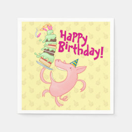 Funny Pig Happy Geburtstag! Riesenkuchen-Cartoon Serviette