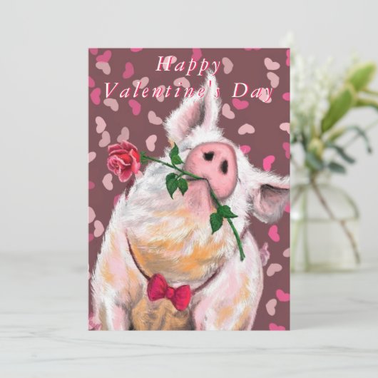 Funny Pig Happy Valentine's Day Card (Stehend Vorderseite)