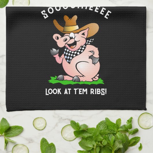 Funny Pig Hog Calling Cartoon Character Geschirrtuch (Gefaltet)