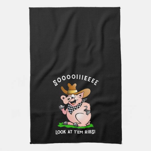 Funny Pig Hog Calling Cartoon Character Geschirrtuch (Vertikal)