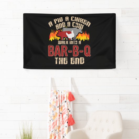 Funny Pig Hühnchen Kuh Bar B Q Grillen Koch Koch K Banner (Insitu)