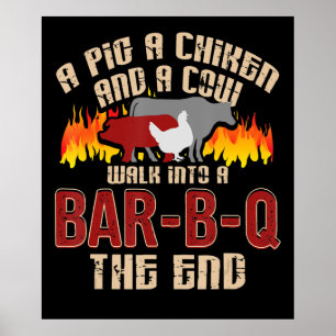 Funny Pig Hühnchen Kuh Bar B Q Grillen Koch Koch K Poster