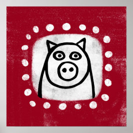 Funny Pig in Red Poster Wall Art