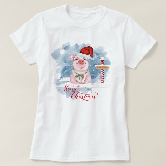 Funny Pig liebt Weihnachten Nordpol T-Shirt (Design vorne)