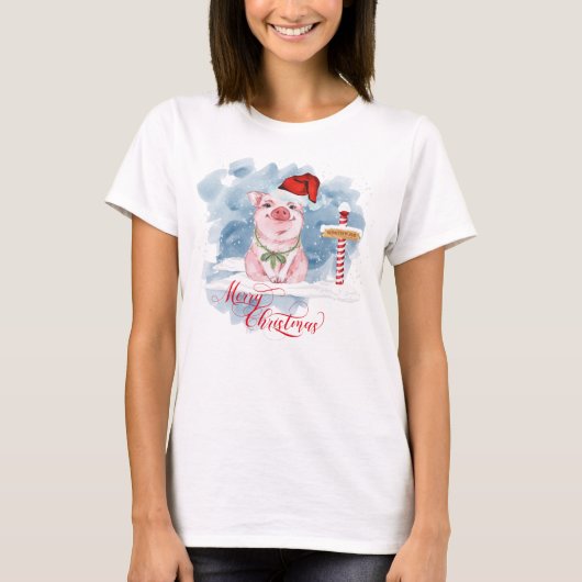 Funny Pig liebt Weihnachten Nordpol T-Shirt (Vorderseite)