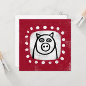 Funny Pig on Red Greycard Karte (Vorderseite/Rückseite Beispiel)