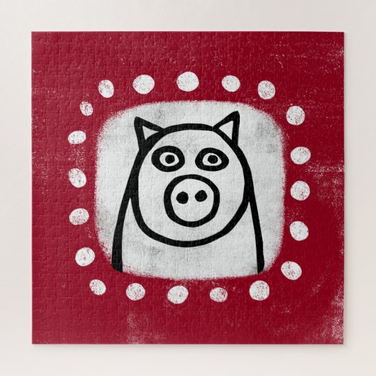 Funny Pig On Red Jigsaw Puzzle (Vertikal)