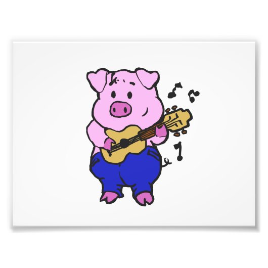 Funny Pig spielt Gitarre | Hintergrundfarbe auswäh Fotodruck (Vorne)