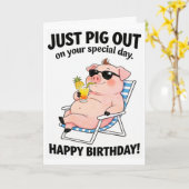 Funny Pig Sunbathing Card - Cute Pig Out Birthday Karte (Gelbe Blume)