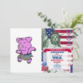 Funny Pig tanzen Cartoon| Hintergrundfarbe auswähl Einladung (Stehend Vorderseite)