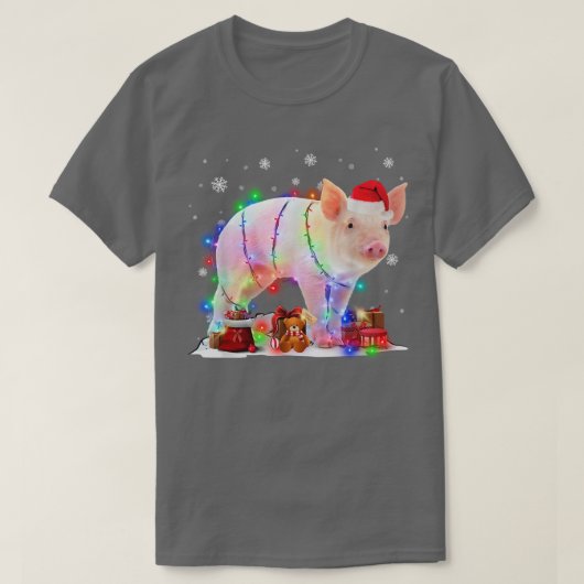 Funny Pig Tree Weihnachtslicht Xmas Pajama Matchi T-Shirt (Design vorne)