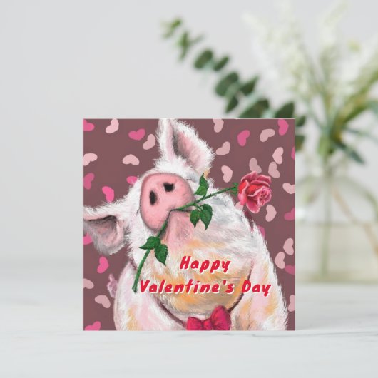 Funny Pig Valentine's Day Card Karte (Stehend Vorderseite)