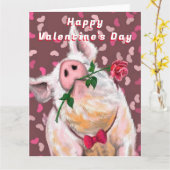 Funny Pig Valentine's Day Card mit Ihrem QR Code Karte (Gelbe Blume)