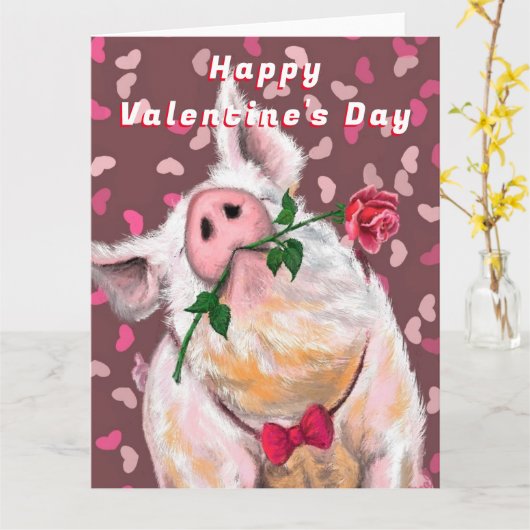 Funny Pig Valentine's Day Card mit Ihrem QR Code Karte (Gelbe Blume)