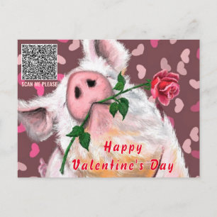 Funny Pig Valentine's Day Card mit QR Code Postkarte