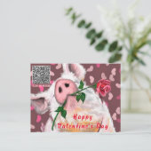 Funny Pig Valentine's Day Card mit QR Code Postkarte (Stehend Vorderseite)