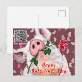 Funny Pig Valentine's Day Card mit QR Code Postkarte (Vorne/Hinten)