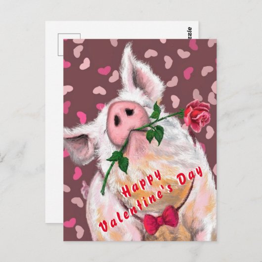 Funny Pig Valentine's Day Card Postkarte (Vorne/Hinten)