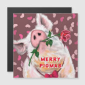 Funny Pig Weihnachtskarte Gentleman mit Rose Magnetkarte (Vorne/Hinten)