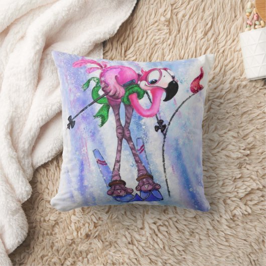 Funny Pillow mit Pink Flamingo Skier Kissen (Decke)
