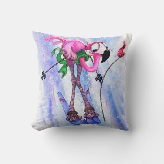 Funny Pillow mit Pink Flamingo Skier Kissen (Vorderseite)