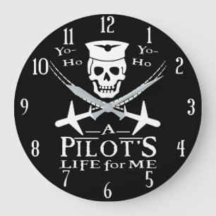 Funny Pilot Skull Cross Airplanes Pirate Humor Große Wanduhr