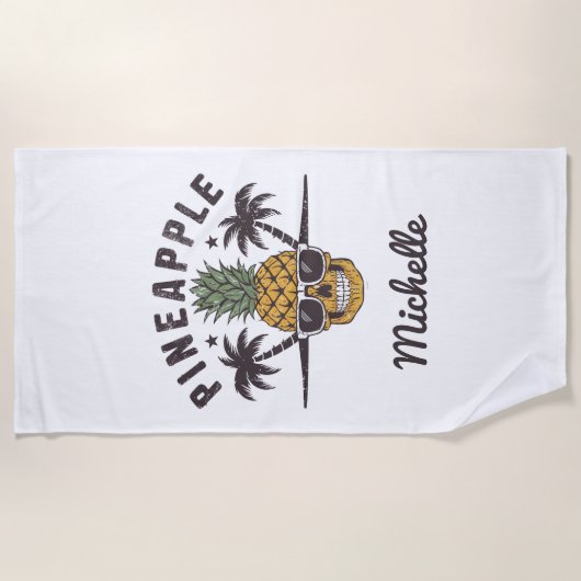 Funny Pineaple mit Sonnenbrille Personalisiert Strandtuch (Vorderseite)