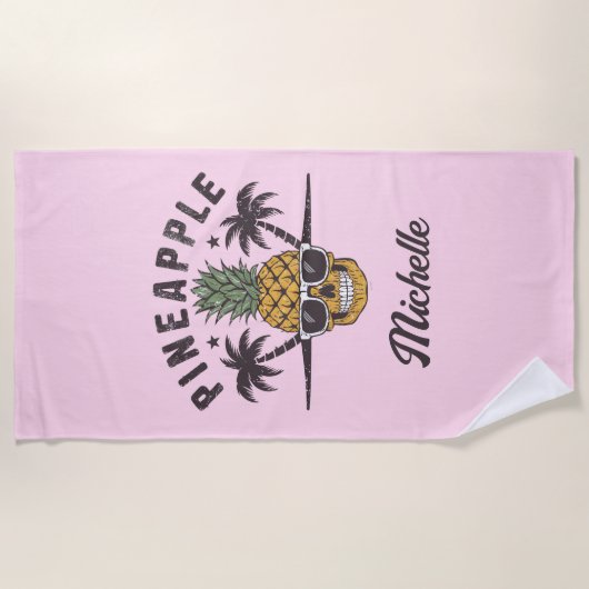 Funny Pineaple mit Sonnenbrille Personalisiert Strandtuch (Vorderseite)