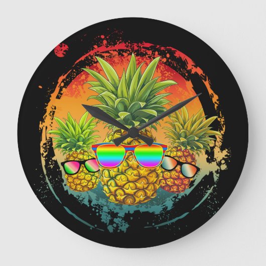 Funny Pineaple Summer Vibes Große Wanduhr (Vorderseite)