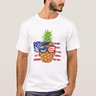 Funny Pineaple Wearing Sunglasses American Flag 4 T-Shirt