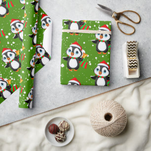 "Funny Pingouin" Weihnachtsthema Geschenkpapier