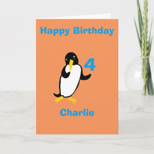 Funny Pinguin Birthday, fügen Sie Namen Alter Fron Karte (Vorderseite)