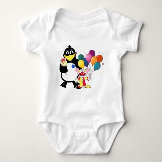 Funny Pinguin & Clown Cartoon Baby Strampler (Vorderseite)