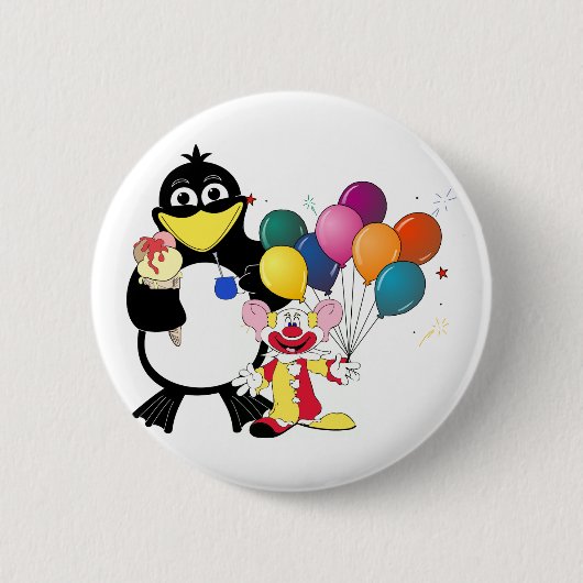 Funny Pinguin & Clown Cartoon Button (Vorderseite)