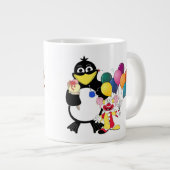 Funny Pinguin & Clown Cartoon Jumbo-Tasse (Vorderseite Rechts)