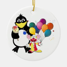 Funny Pinguin & Clown Cartoon Keramikornament
