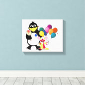 Funny Pinguin & Clown Cartoon Leinwanddruck (Insitu (Holzboden))
