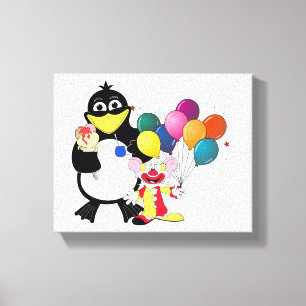 Funny Pinguin & Clown Cartoon Leinwanddruck