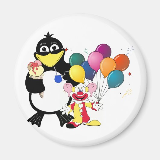 Funny Pinguin & Clown Cartoon Magnet (Vorne)