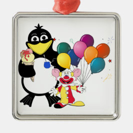 Funny Pinguin & Clown Cartoon Ornament Aus Metall