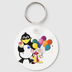 Funny Pinguin & Clown Cartoon Schlüsselanhänger