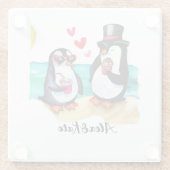 Funny Pinguin Couple, Tiere in Liebe Glasuntersetzer (Rückseite)