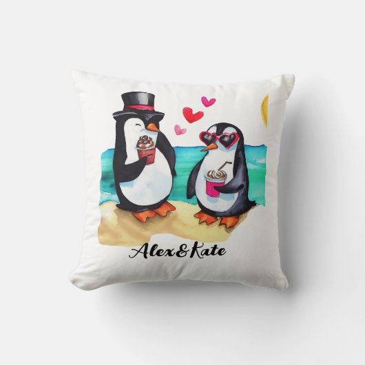 Funny Pinguin Couple, Tiere in Liebe Kissen (Vorderseite)
